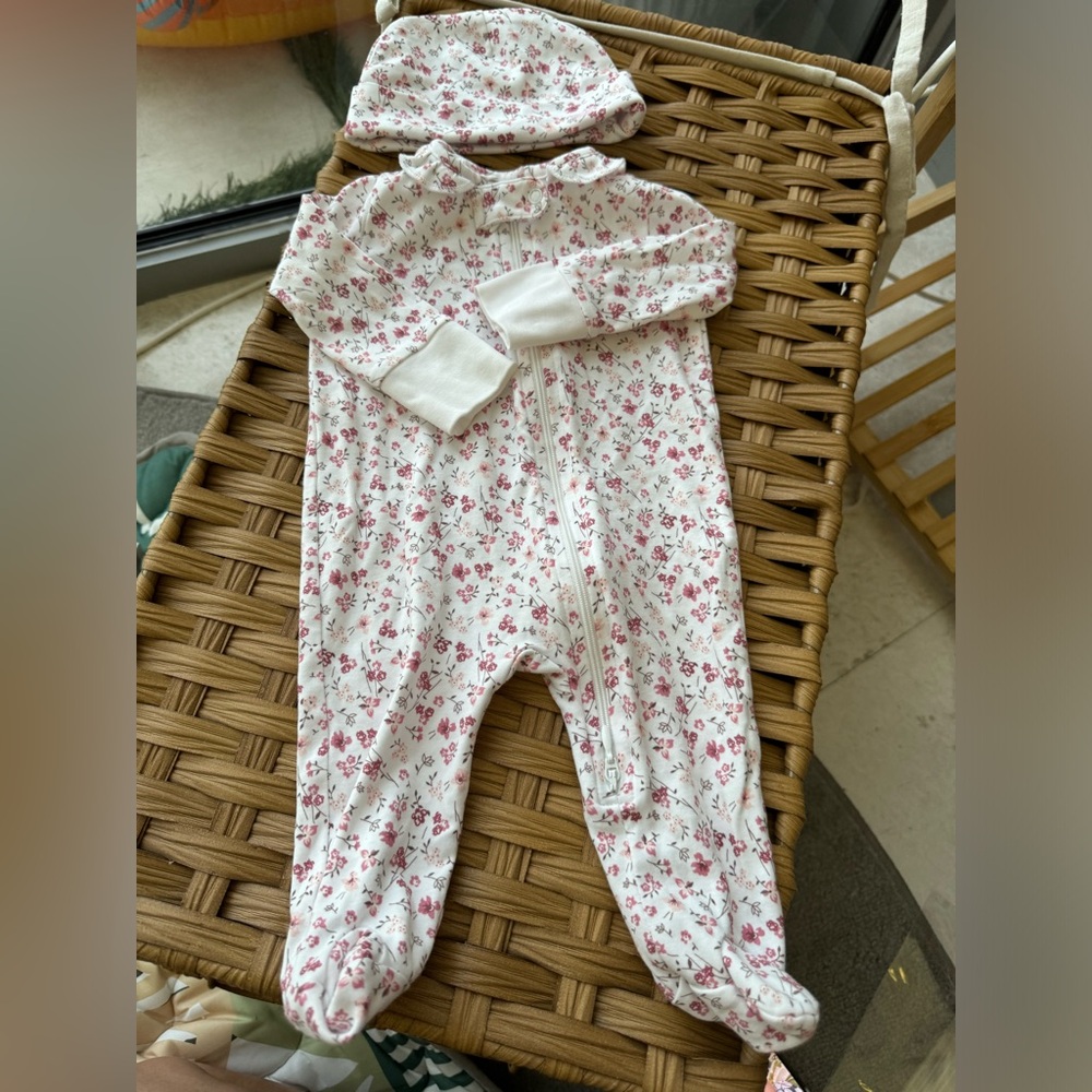 Petite Plume Floral Print Kids One Piece with Hat